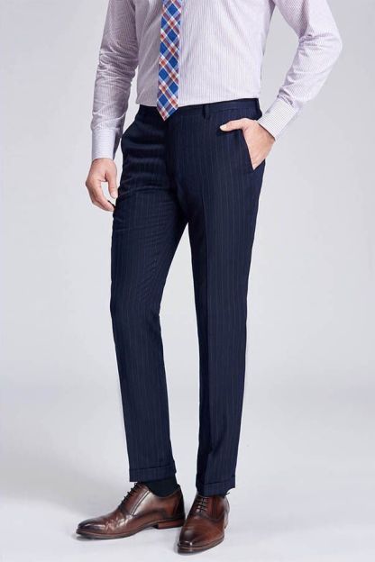 Light Grey Pinstripe Fashion Dark Navy Blue Men Formal Suit Trousers
