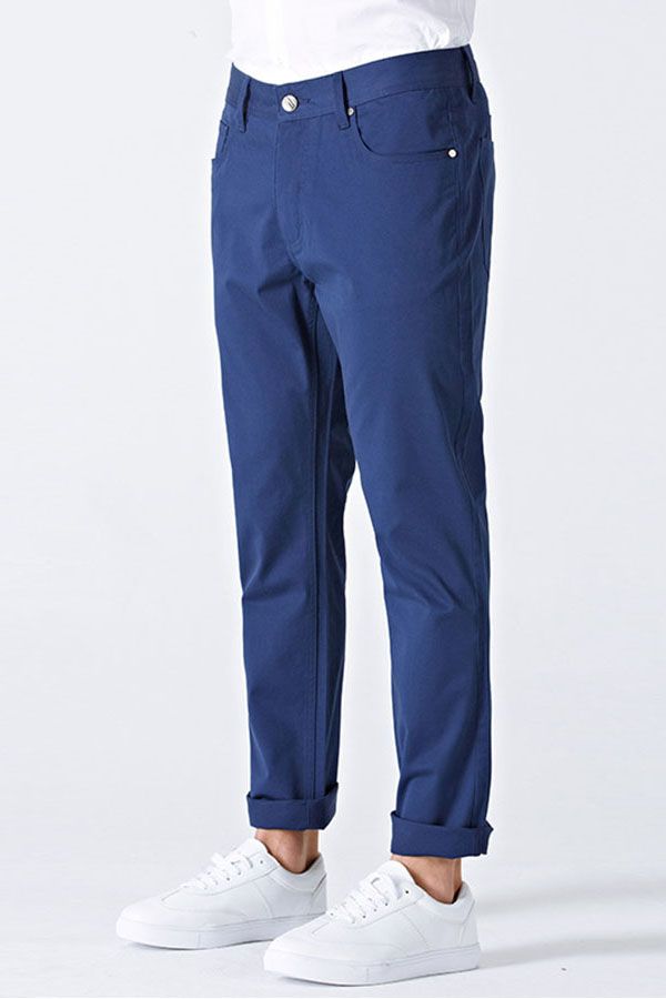 Modern Curly Blue Cotton Men Cropped Pants Casual Outfit