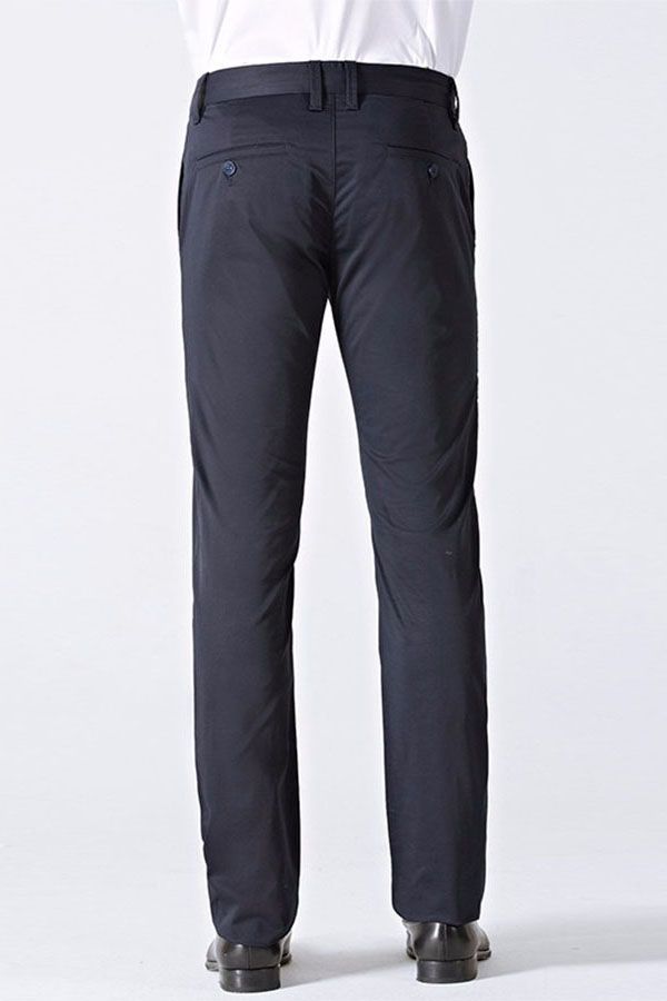 Classic Dark Navy Cotton Straight Fit Men Suit Pants For Business