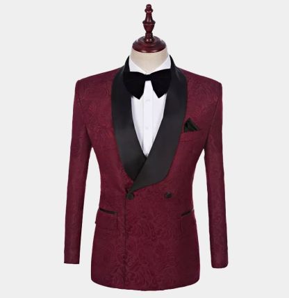 Fashion Burgundy Suit Bespoke Shawl Lapel Tuxedo