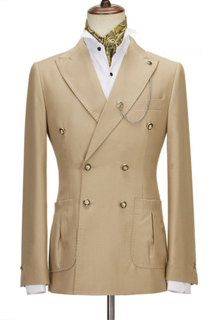 Simple Champagne Peaked Lapel Double Breasted Chic Men Suits Two Suits