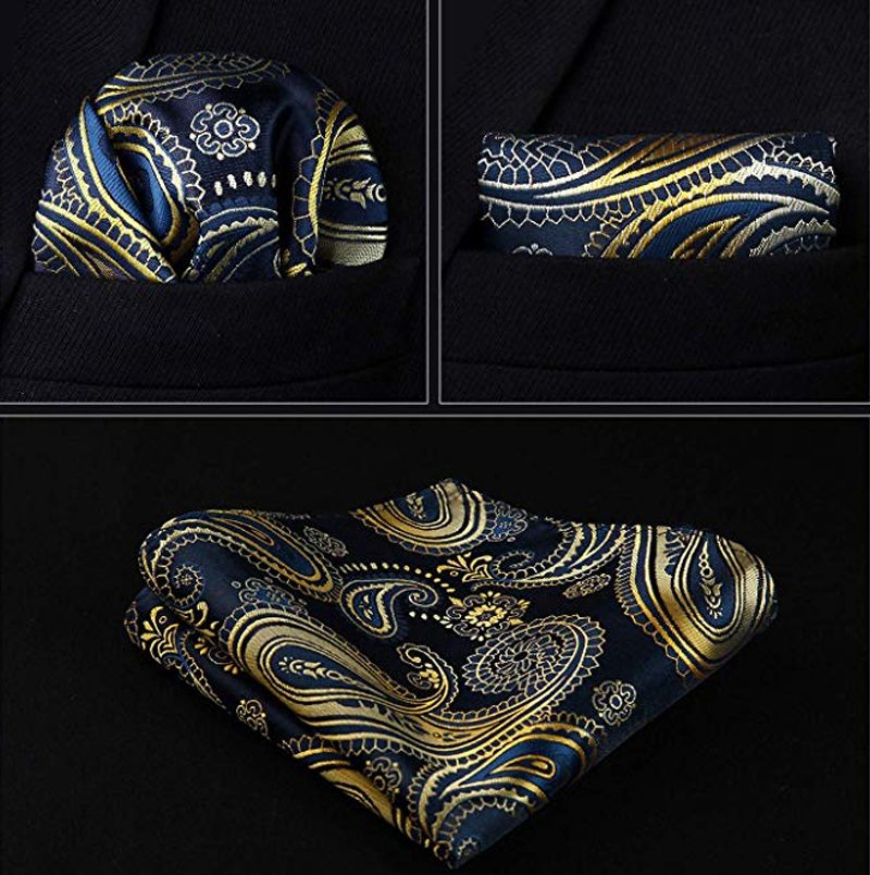 Navy Blue And Gold Paisley Prom Men Suits Vest Set