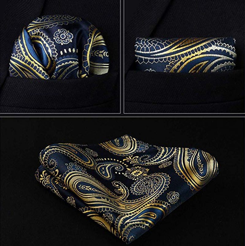 Navy Blue And Gold Paisley Prom Men Suits Vest Set