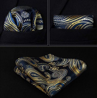 Navy Blue And Gold Paisley Prom Men Suits Vest Set