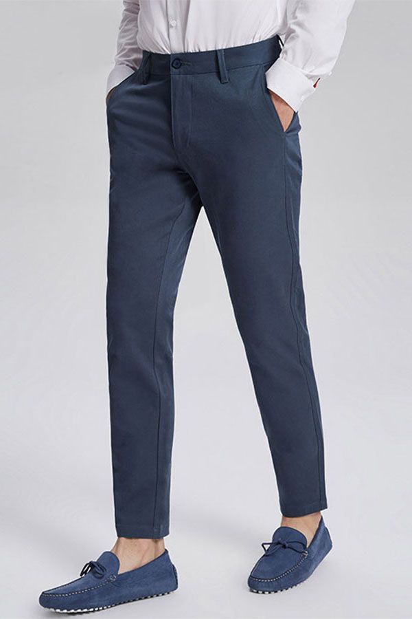 Dark Navy Blue Cotton Fashion Men Casual Cropped Pants