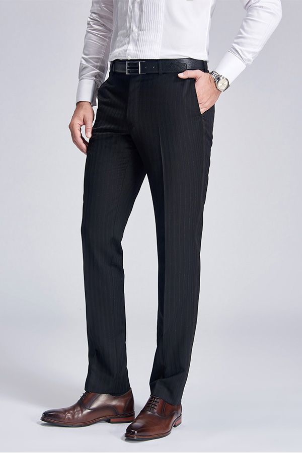 Groom Classic Light Stripe Wedding Pants Trey Suit Black Suit Pants