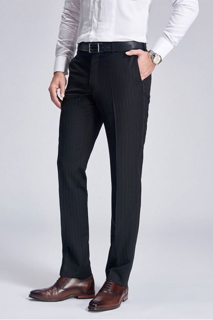 Groom Classic Light Stripe Wedding Pants Trey Suit Black Suit Pants