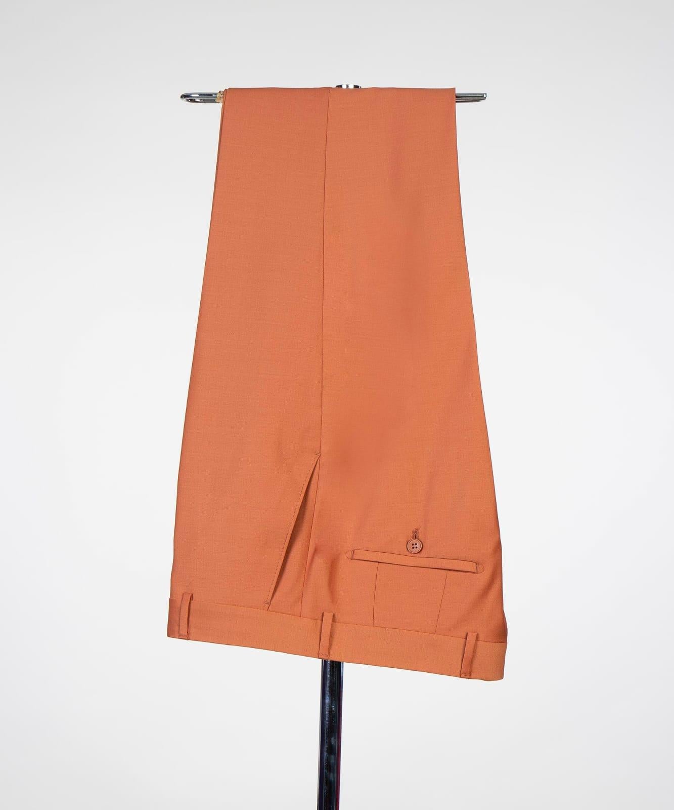 Orange Peaked Lapel Close Fitting Prom Men Suits