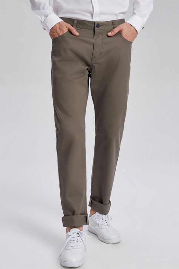 Trendy Olive Green Cotton Roll Up Cuff Men Casual Pants