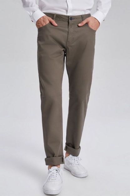 Trendy Olive Green Cotton Roll Up Cuff Men Casual Pants