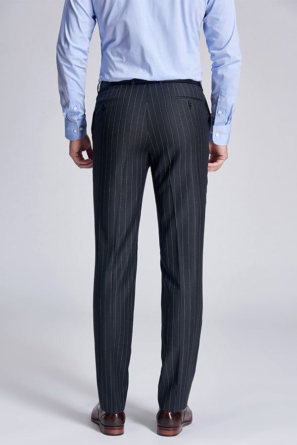 Men Gentleman Light Grey Striped Straight Dark Grey Suit Pants