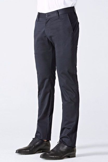 Classic Dark Navy Cotton Straight Fit Men Suit Pants For Business
