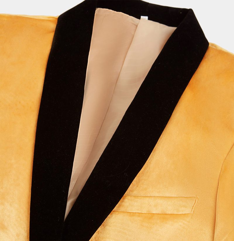 Yellow Velvet Blazer Suits Slim Fit One Button Prom Tuxedo