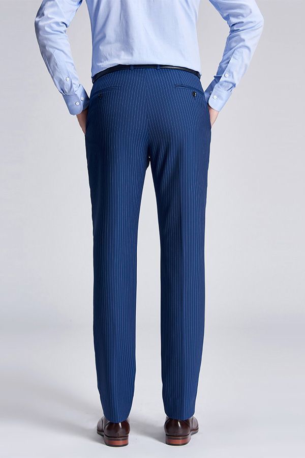 Men Fashion Pinstripe Blue Suit Pants