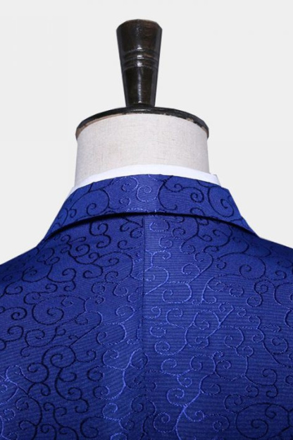 Royal Blue Jacquard Tuxedo Jacket Men Fashion Slim Fit Blazer
