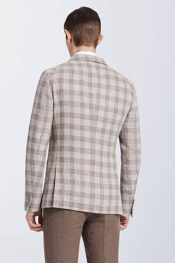 Fashion Light Coffee Plaid Casual Blazer Suitable For Prom