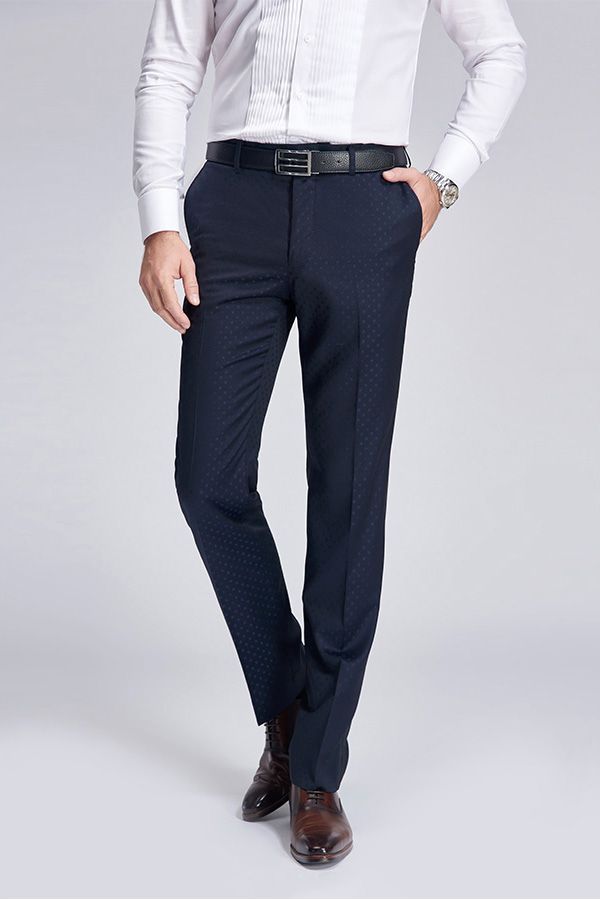 Stylish Blue Polka Dot Dark Navy Suit Pants For Weddings