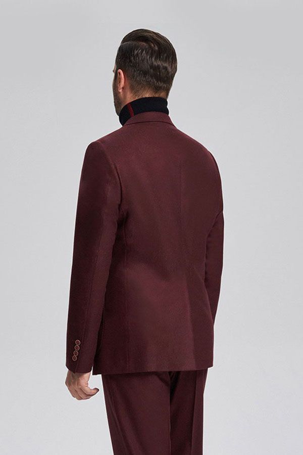 Burgundy Solid Color Patch Pocket Chic Suit