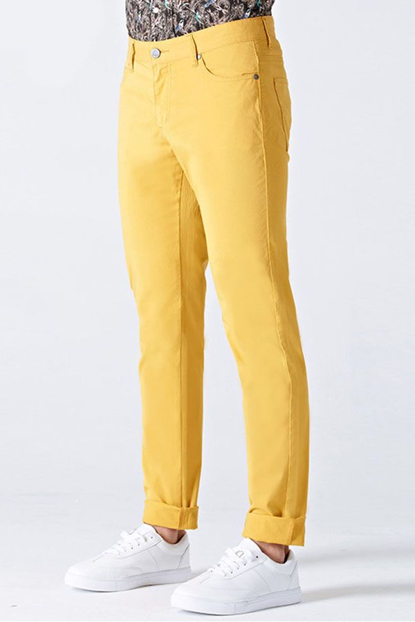 Daily Bright Yellow Small Cuff Anti-Wrinkle Casual Men Pants