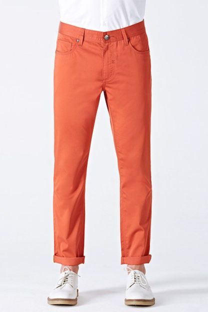 Men Vibrant Orange Cotton Fashion Casual Pants