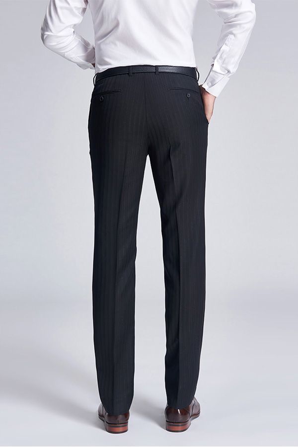 Groom Classic Light Stripe Wedding Pants Trey Suit Black Suit Pants