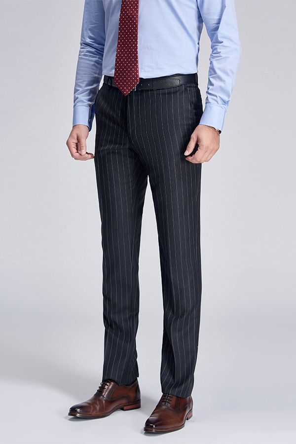 Darius Classic Dark Grey Men Suit Pants With Stripes