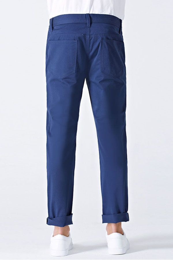 Modern Curly Blue Cotton Men Cropped Pants Casual Outfit