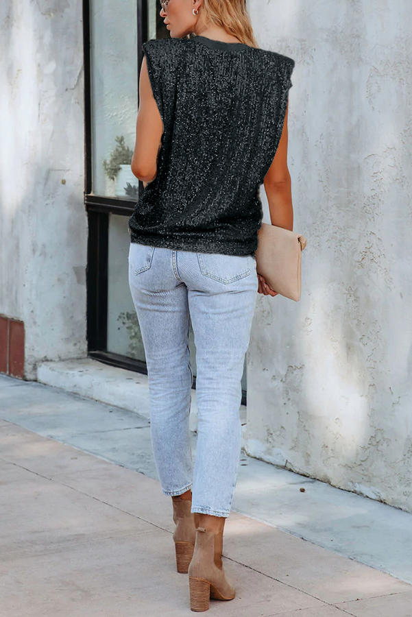 Always Sparkle Sequin Padded Shoulder Top