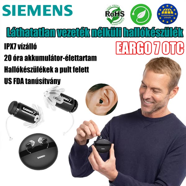 【Eredeti hiteles】Siemens EARGO 7 OTC hallókészülék – szinte láthatatlan, újratölthető, adaptív CIC,