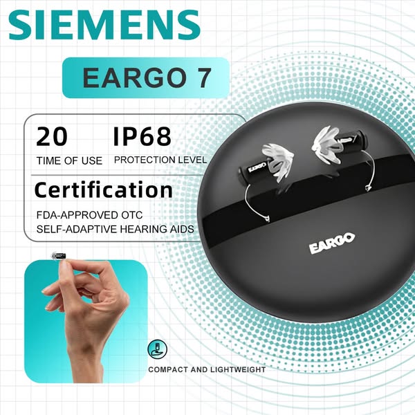 【Eredeti hiteles】Siemens EARGO 7 OTC hallókészülék – szinte láthatatlan, újratölthető, adaptív CIC,