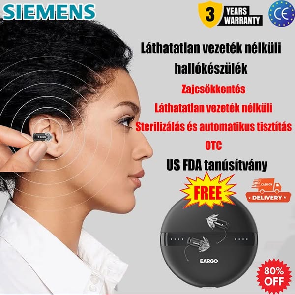 【Eredeti hiteles】Siemens EARGO 7 OTC hallókészülék – szinte láthatatlan, újratölthető, adaptív CIC,