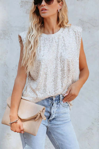 Always Sparkle Sequin Padded Shoulder Top