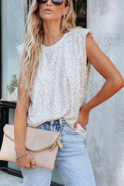 Always Sparkle Sequin Padded Shoulder Top