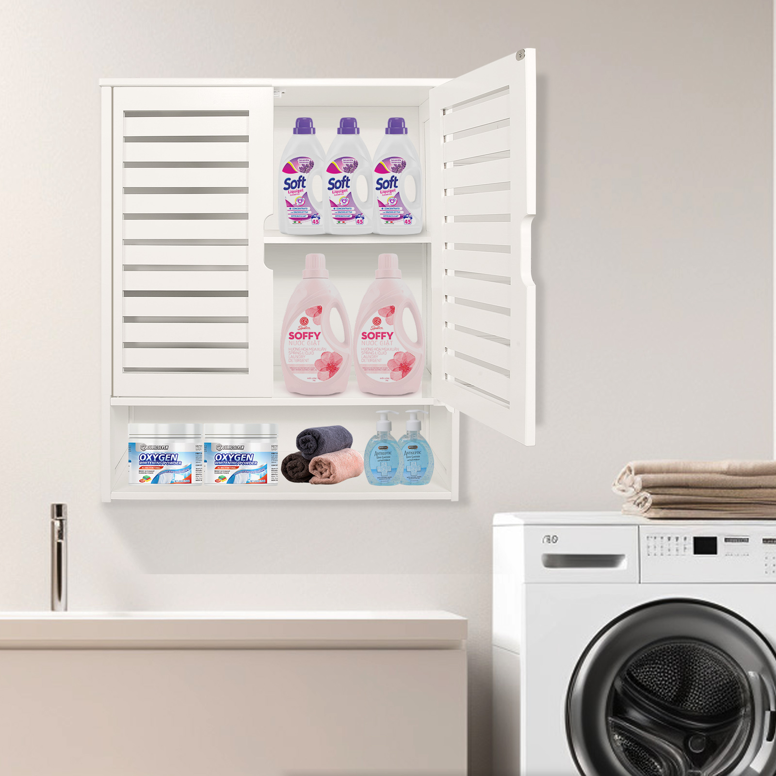 HYNAWIN Bamboo Wall Cabinet with Adjustable Shelf, Medicine Cabinet for Bathroom Living Room, Over-The-Toilet Floating Cabinet