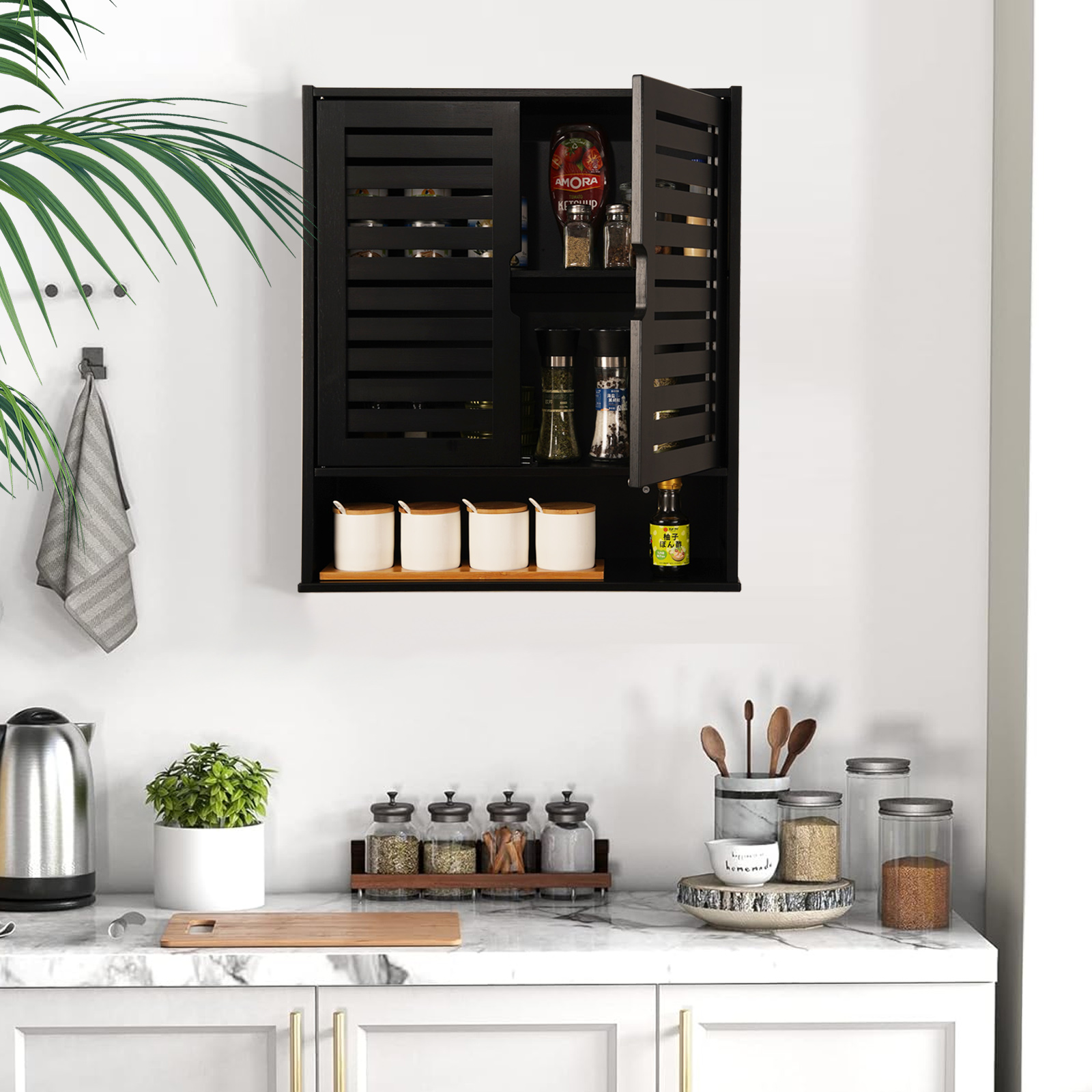 HYNAWIN Bamboo Wall Cabinet with Adjustable Shelf, Medicine Cabinet for Bathroom Living Room, Over-The-Toilet Floating Cabinet