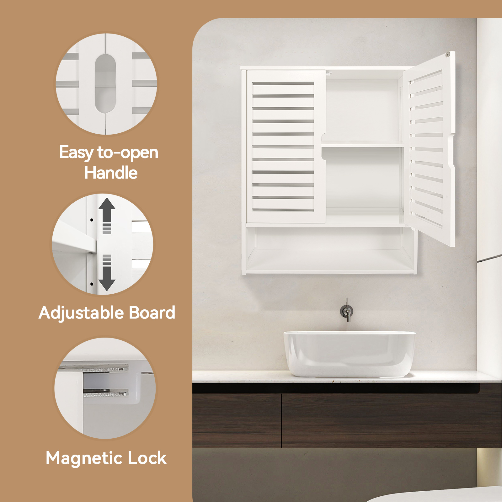 HYNAWIN Bamboo Wall Cabinet with Adjustable Shelf, Medicine Cabinet for Bathroom Living Room, Over-The-Toilet Floating Cabinet