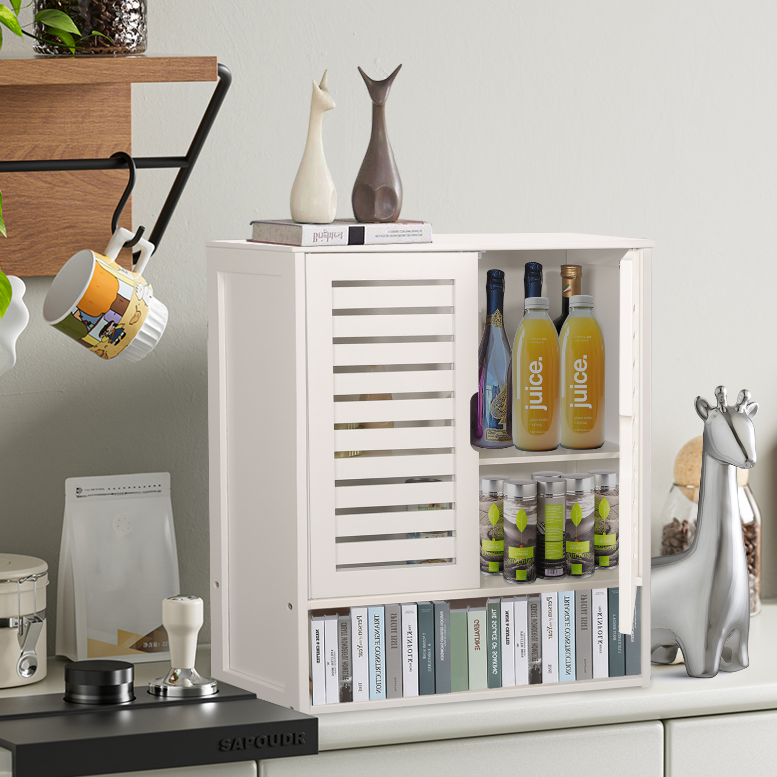 HYNAWIN Bamboo Wall Cabinet with Adjustable Shelf, Medicine Cabinet for Bathroom Living Room, Over-The-Toilet Floating Cabinet