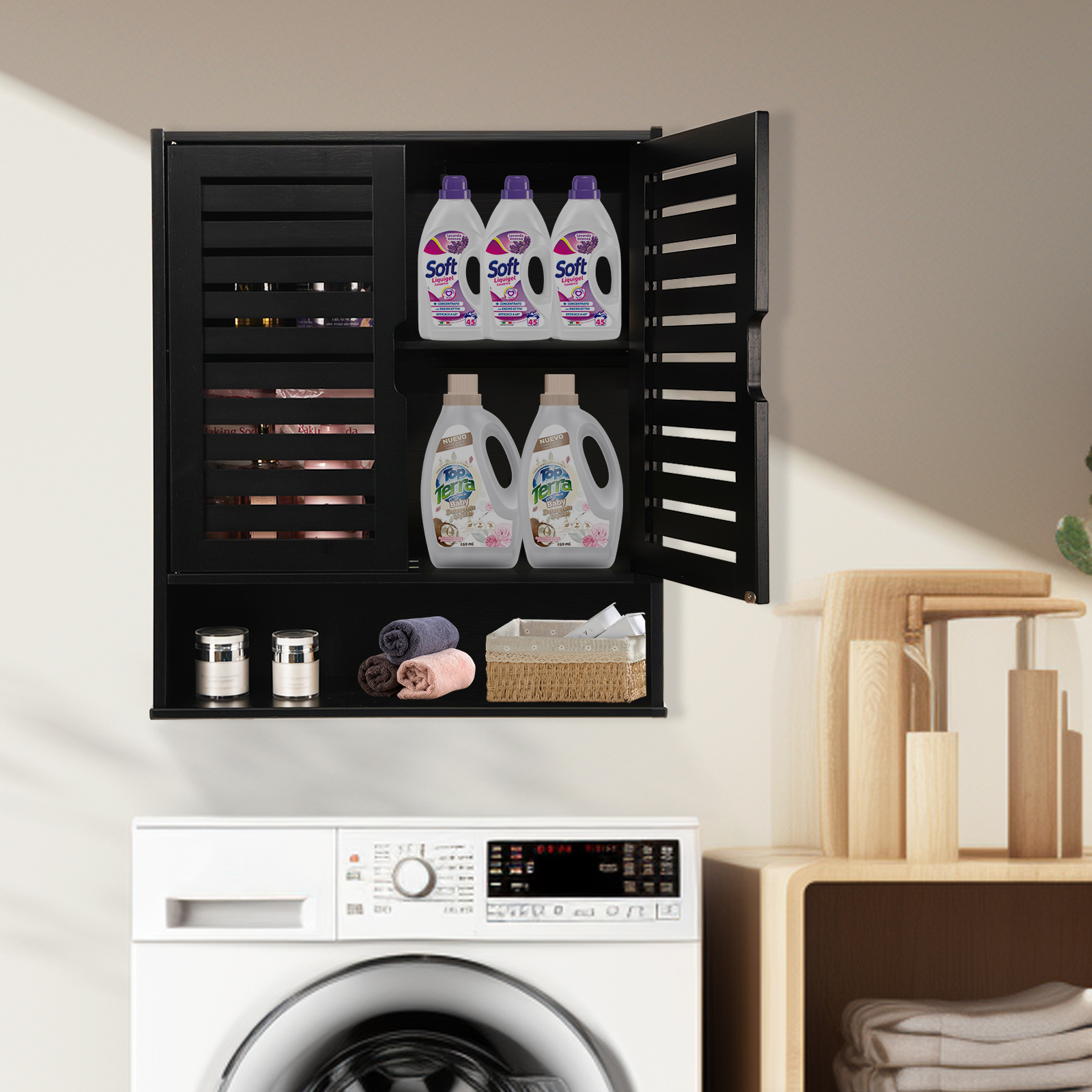 HYNAWIN Bamboo Wall Cabinet with Adjustable Shelf, Medicine Cabinet for Bathroom Living Room, Over-The-Toilet Floating Cabinet