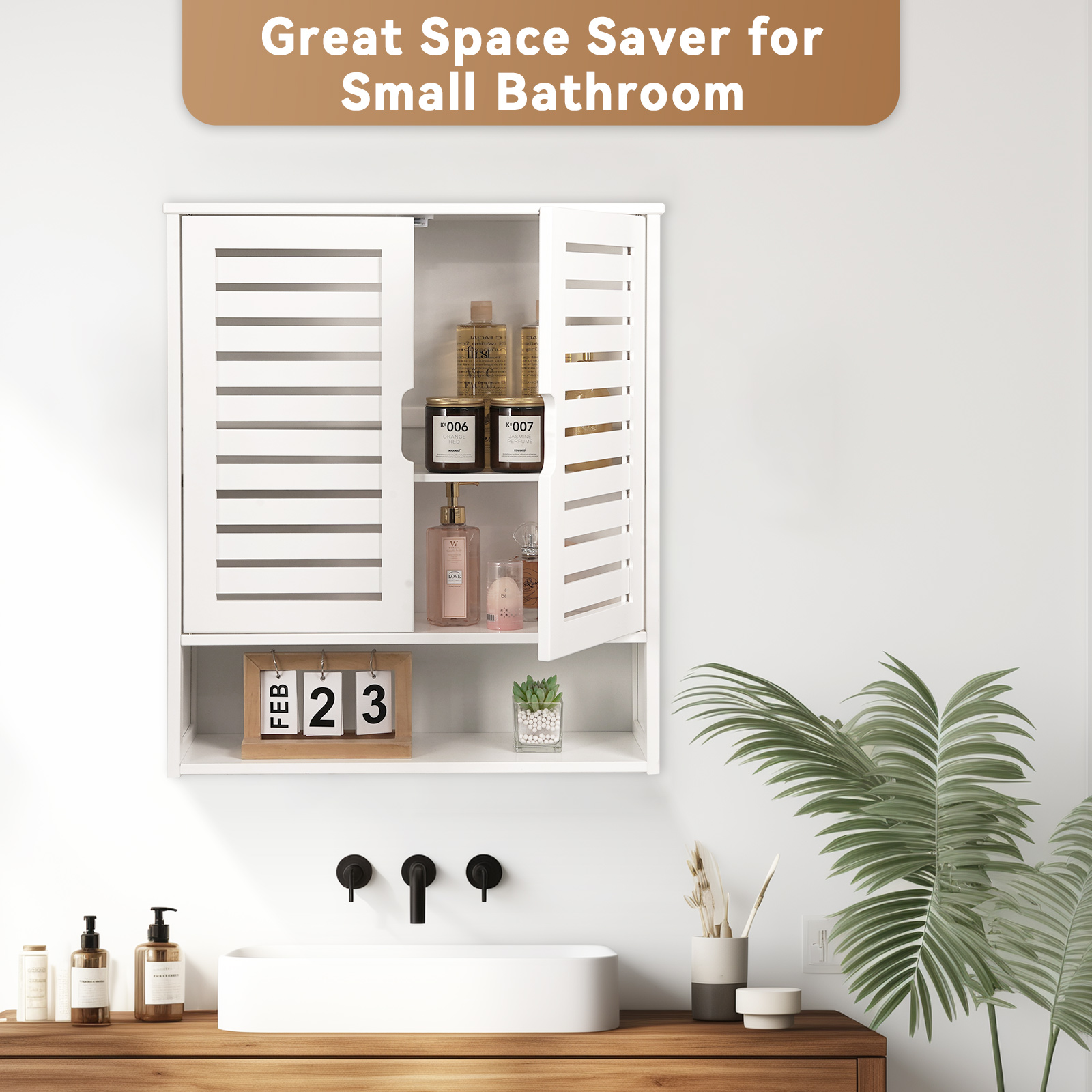 HYNAWIN Bamboo Wall Cabinet with Adjustable Shelf, Medicine Cabinet for Bathroom Living Room, Over-The-Toilet Floating Cabinet