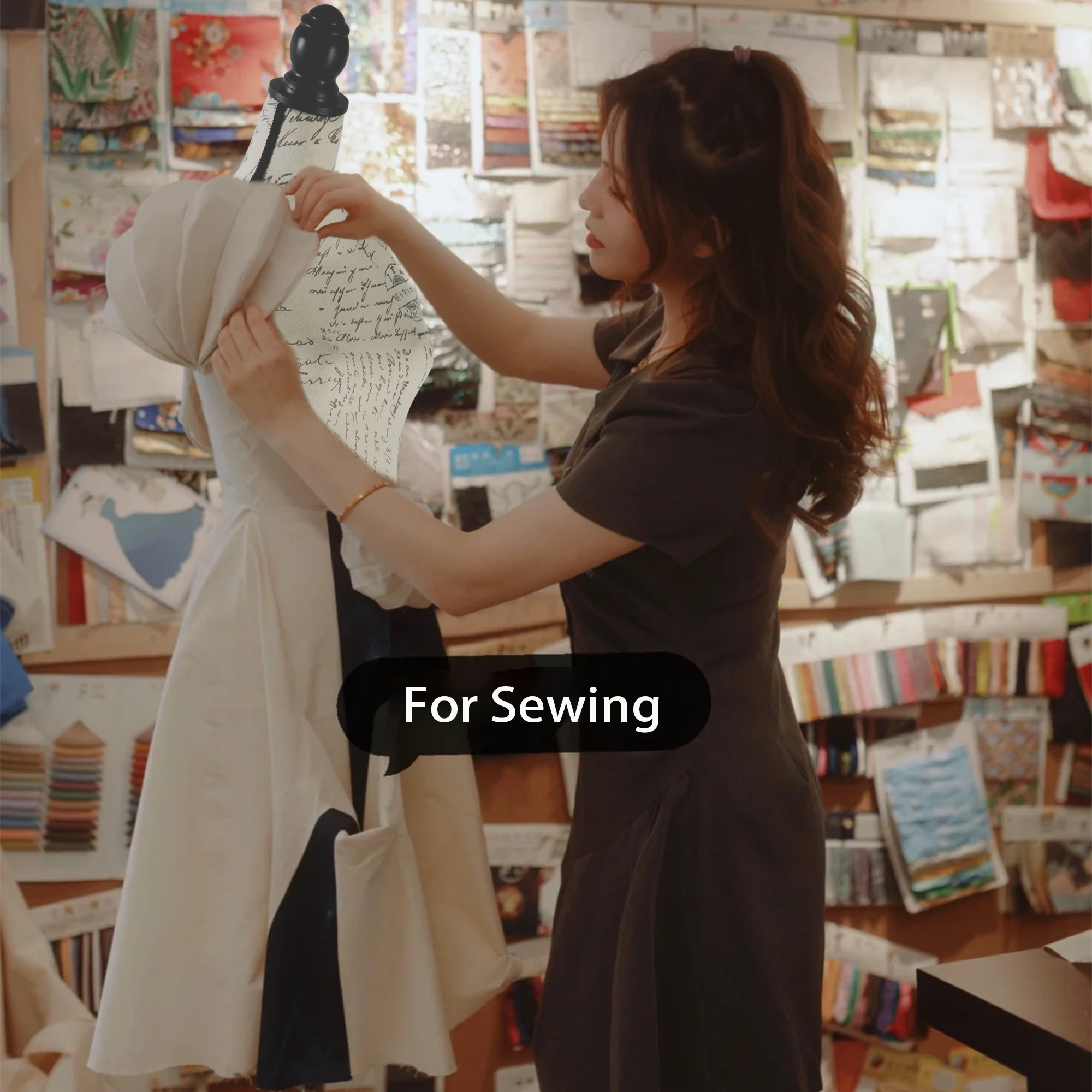 Female Dress Form Mannequin Torso Adjustable Height Mannequin Body with Tripod Stand for Clothing Dress Jewelry Display, Beige Printing