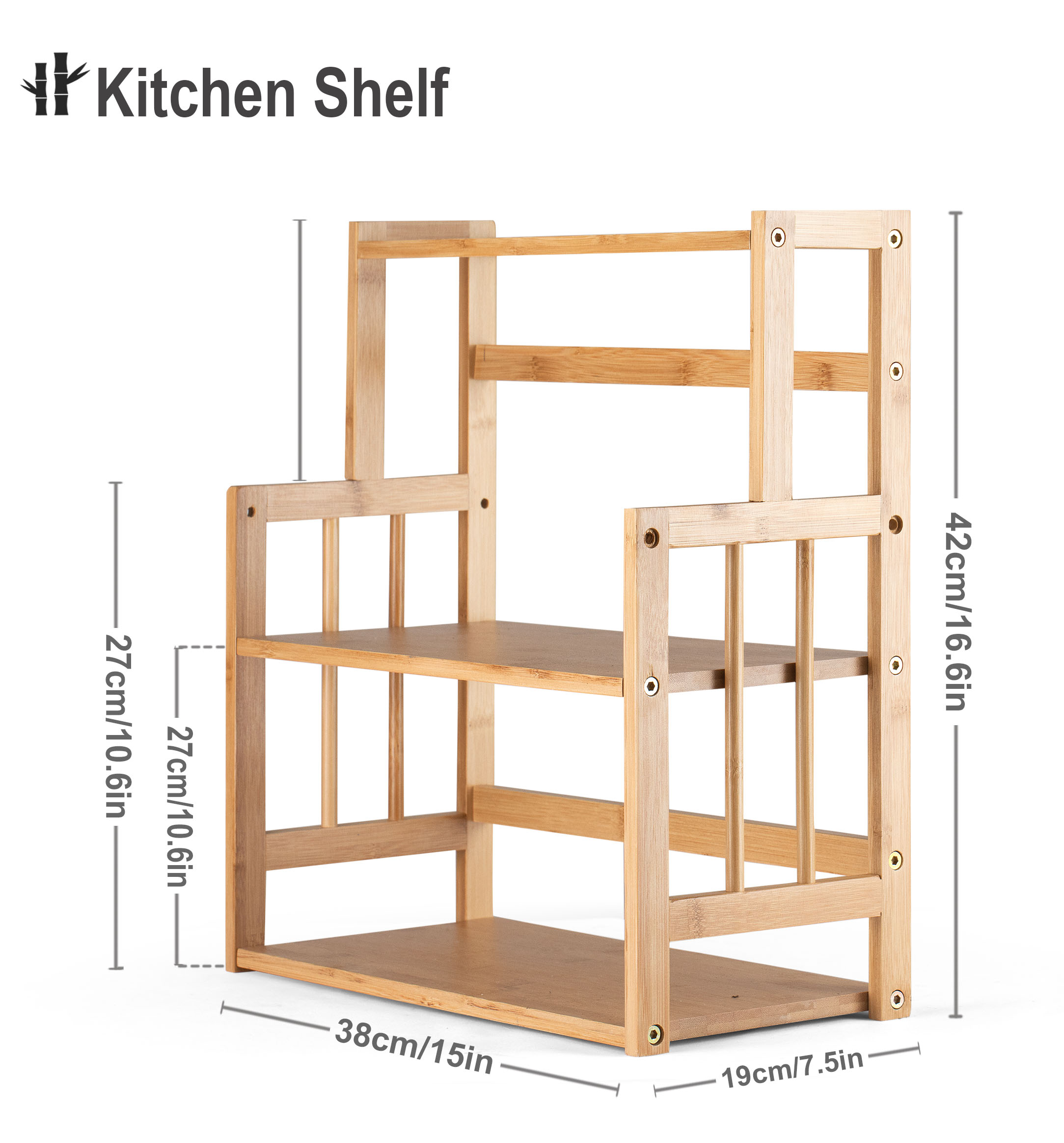 HYNAWIN Bamboo Spice Rack Storage Shelves-3 tier Standing pantry Shelf for kitchen counter storage,Bathroom Countertop Storage Organizer Desk Bookshelf with Adjustable Shelf Cabinet, Wooden