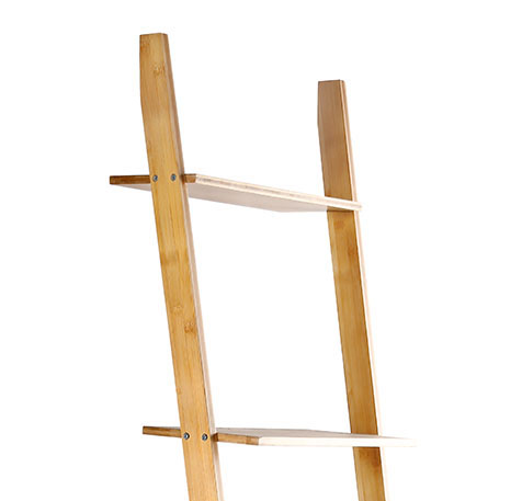 HYNAWIN Ladder Shelf Bookcase,5-Tier Bamboo Storage Rack Shelves Wall Leaning Shelf Unit,FreeStanding Plant Stand, Corner Display Shelves for Living Room, Bathroom, Kitchen, Office(65in)