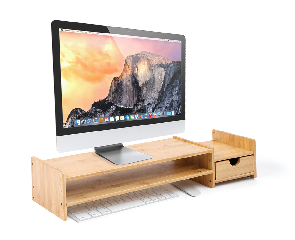 Monitor Stand Riser Desk Organizer-Bamboo 2 Tier Laptop Stand With Drawers, Adjustable Desktop Storage Organizer For Computer, Printer, Cellphone-Use In Office,Home /Reduce Neck &Eye Strain(Basic)