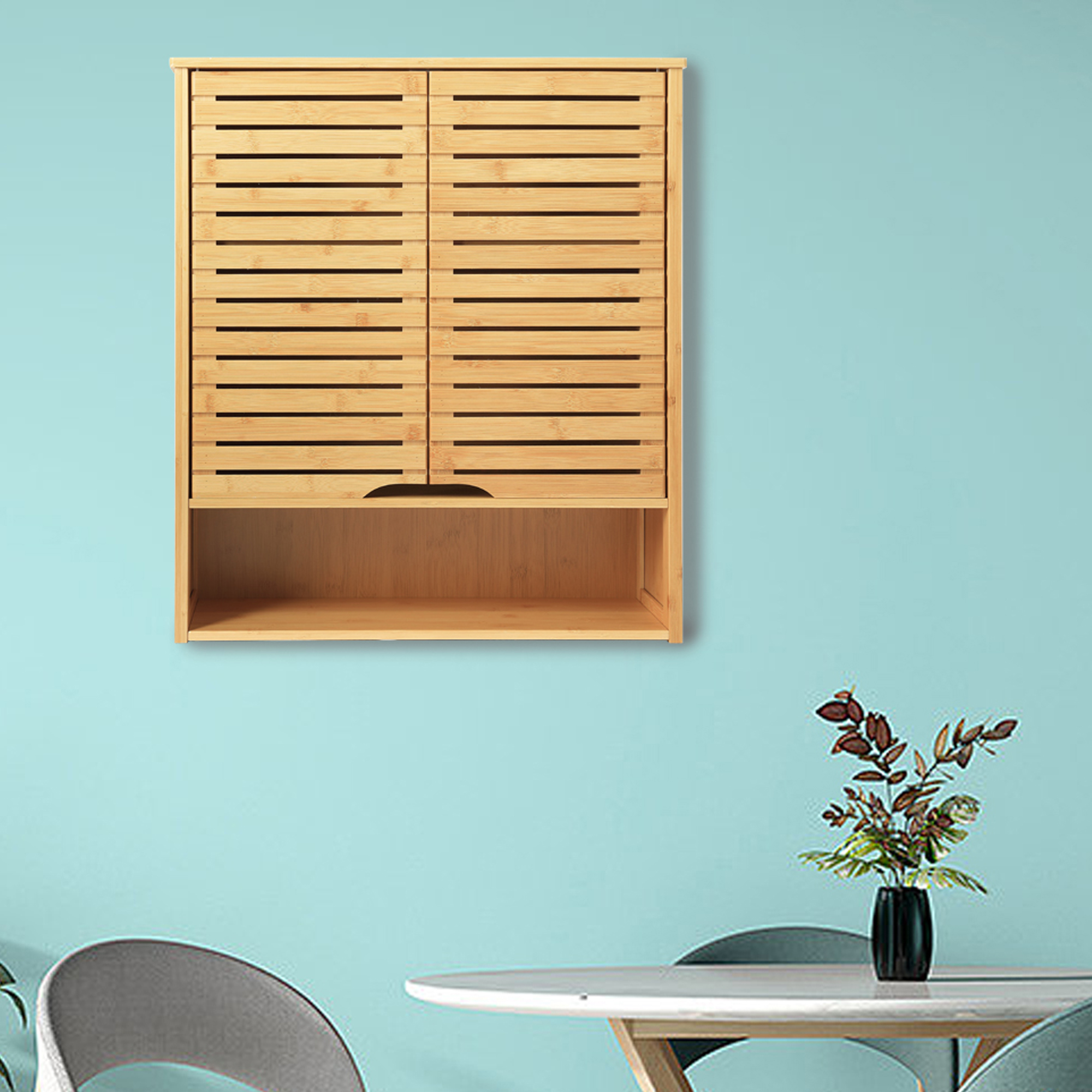 HYNAWIN Bamboo Wall Cabinet with Adjustable Shelf, Medicine Cabinet for Bathroom Living Room, Over-The-Toilet Floating Cabinet