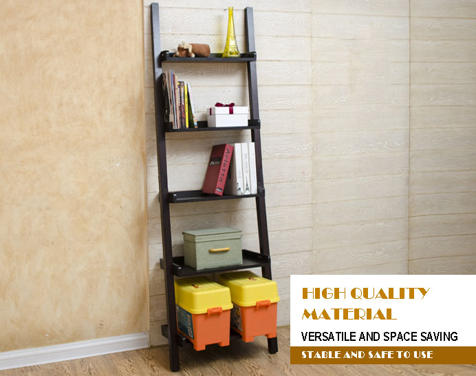 HYNAWIN Ladder Shelf Bookcase,5-Tier Bamboo Storage Rack Shelves Wall Leaning Shelf Unit,FreeStanding Plant Stand, Corner Display Shelves for Living Room, Bathroom, Kitchen, Office(65in)