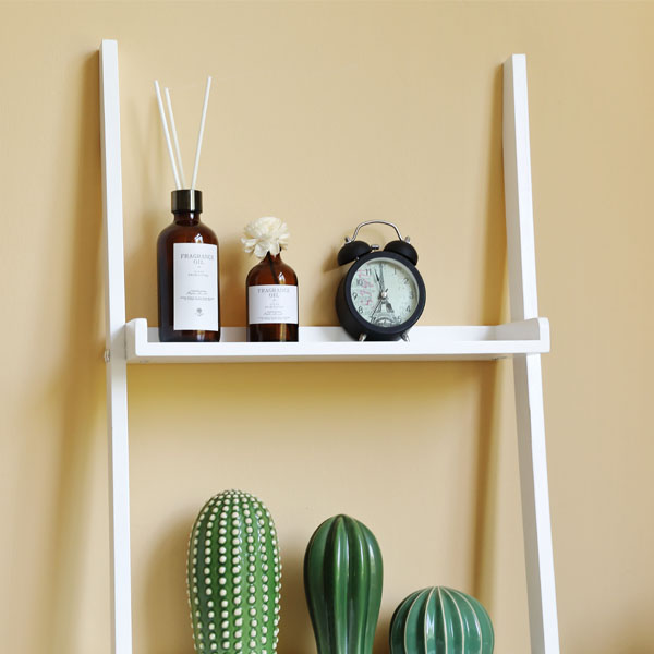 HYNAWIN Ladder Shelf Bookcase,5-Tier Bamboo Storage Rack Shelves Wall Leaning Shelf Unit,FreeStanding Plant Stand, Corner Display Shelves for Living Room, Bathroom, Kitchen, Office(65in)