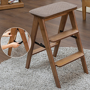 HYNAWIN 3 Tier Bamboo Ladder, Multi-Functional Foldable Ladder, Portable Bamboo Step Ladder with Wide Anti-Slip Pedals for Home, Kitchen, Office, Space-Saving