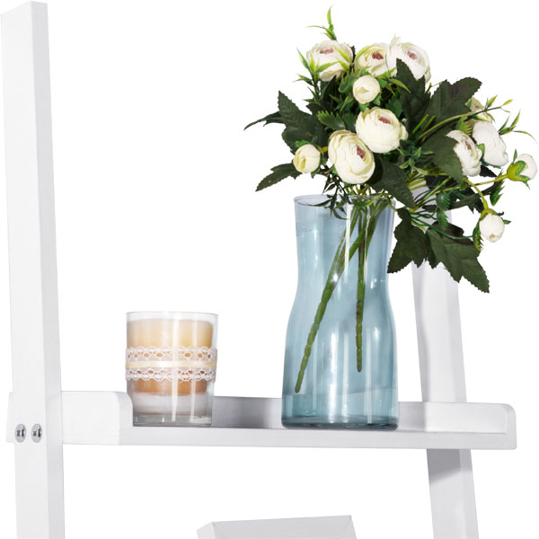 HYNAWIN Ladder Shelf Bookcase,5-Tier Bamboo Storage Rack Shelves Wall Leaning Shelf Unit,FreeStanding Plant Stand, Corner Display Shelves for Living Room, Bathroom, Kitchen, Office(65in)