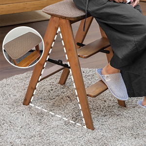 HYNAWIN 3 Tier Bamboo Ladder, Multi-Functional Foldable Ladder, Portable Bamboo Step Ladder with Wide Anti-Slip Pedals for Home, Kitchen, Office, Space-Saving