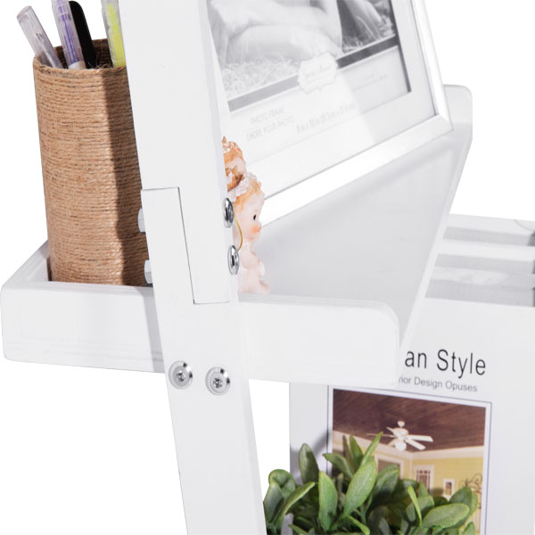 HYNAWIN Ladder Shelf Bookcase,5-Tier Bamboo Storage Rack Shelves Wall Leaning Shelf Unit,FreeStanding Plant Stand, Corner Display Shelves for Living Room, Bathroom, Kitchen, Office(65in)